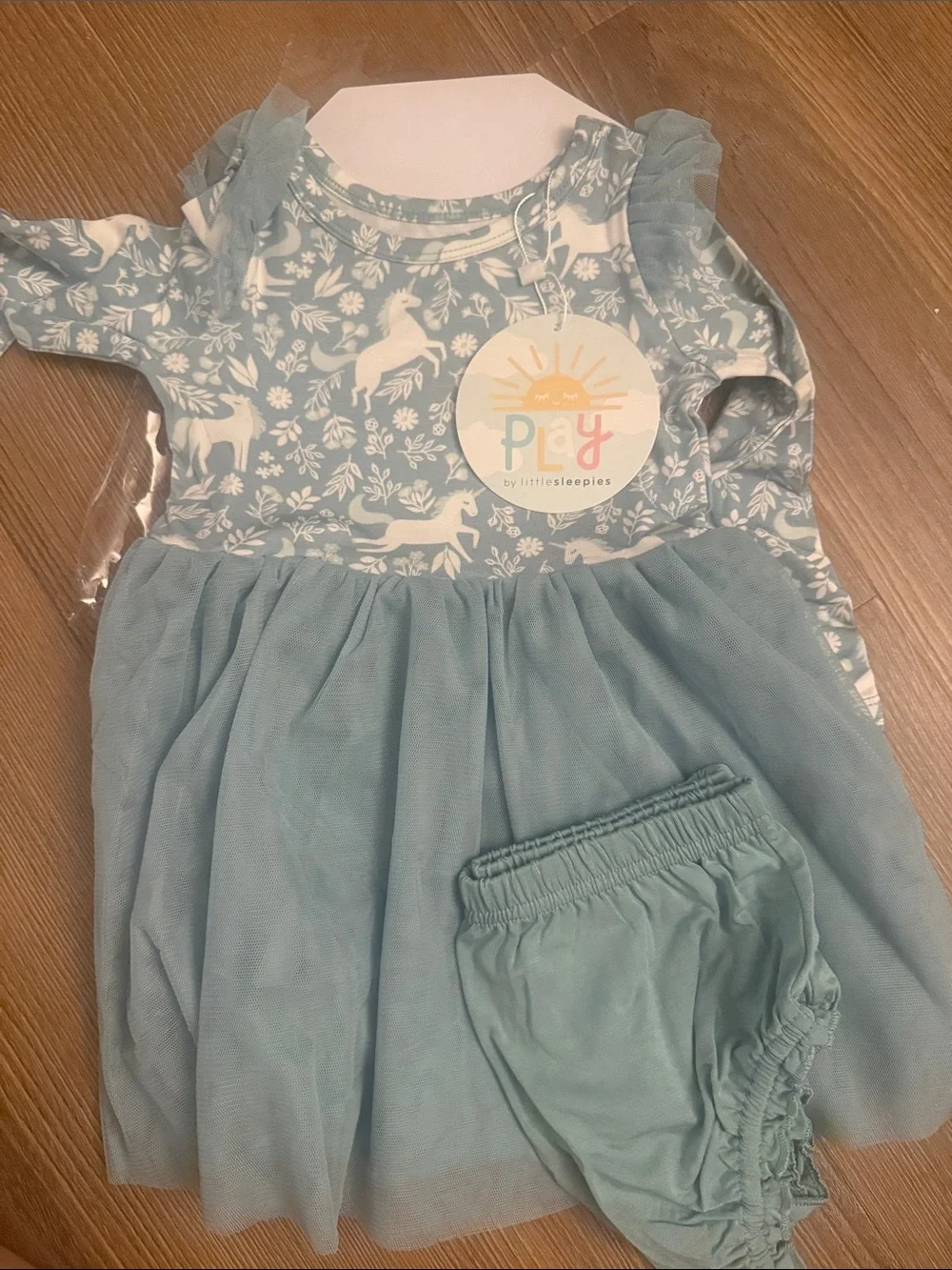 NWT Little Sleepies Unicorn Garden Long Sleeve Flutter Tutu Dress 12-18m